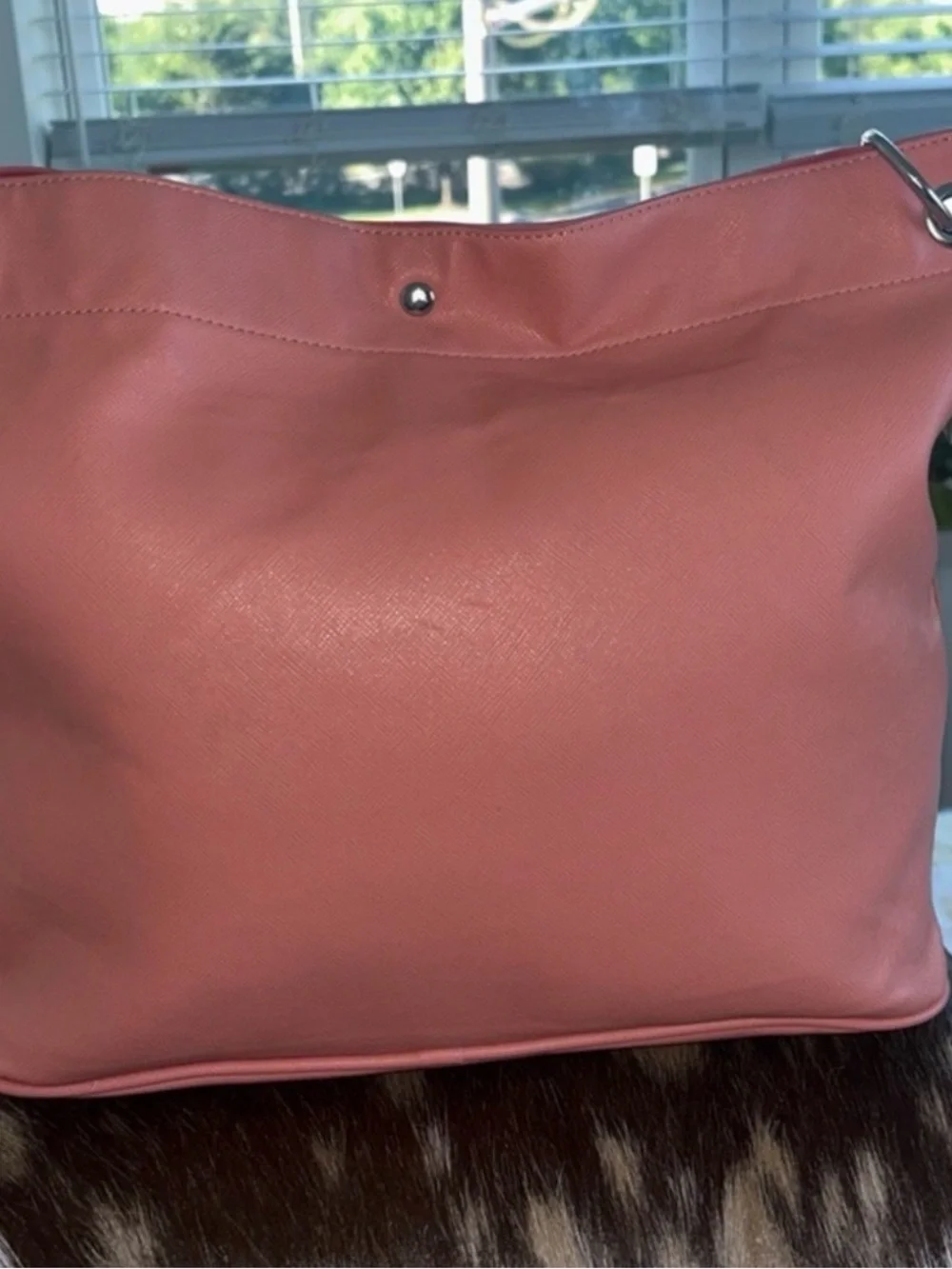 Sharif Coral Pink Studded Tote with Silver Chain